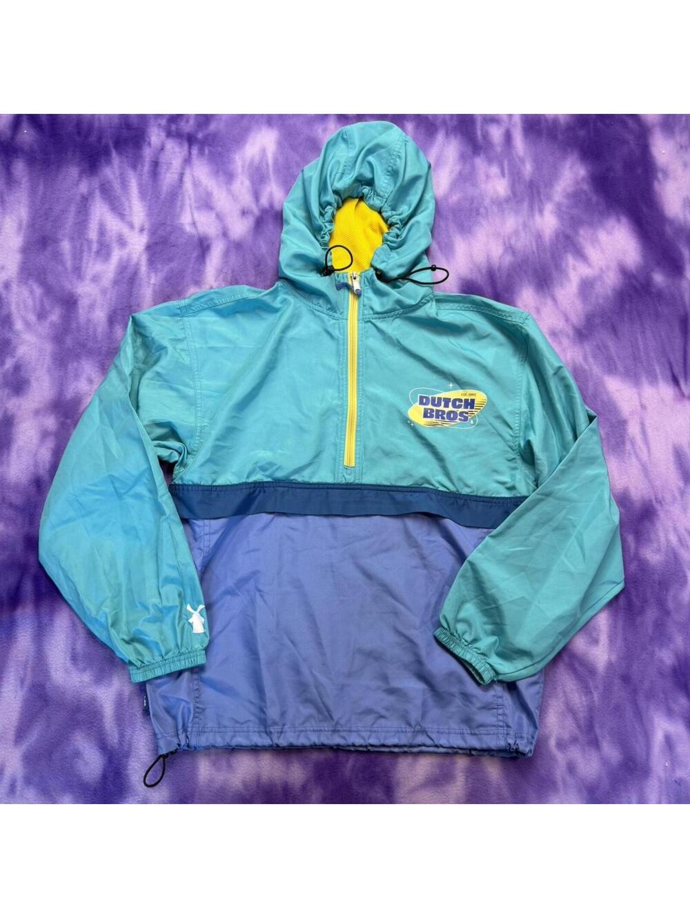 Dutch Bros coffee chain retro style color block windbreaker
